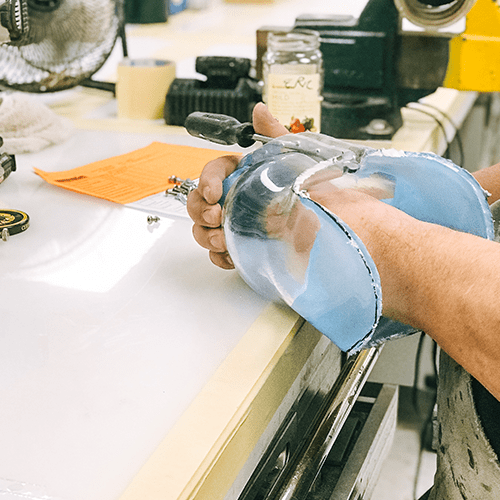 man making prosthetic socket